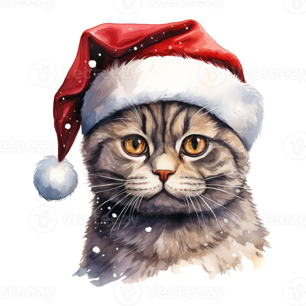 AI generated Scottish Fold Cat Wearing a Santa Hat. AI generated image png