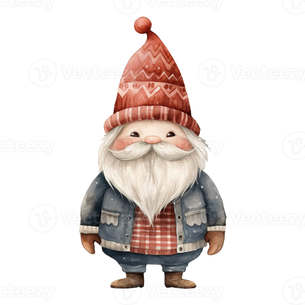 AI generated gnome with a cute red hat and sweater. AI generated image png