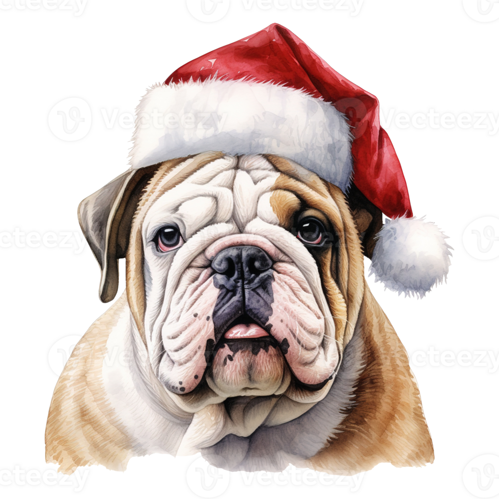 ai gegenereerd bulldog vervelend een de kerstman hoed. ai gegenereerd beeld png