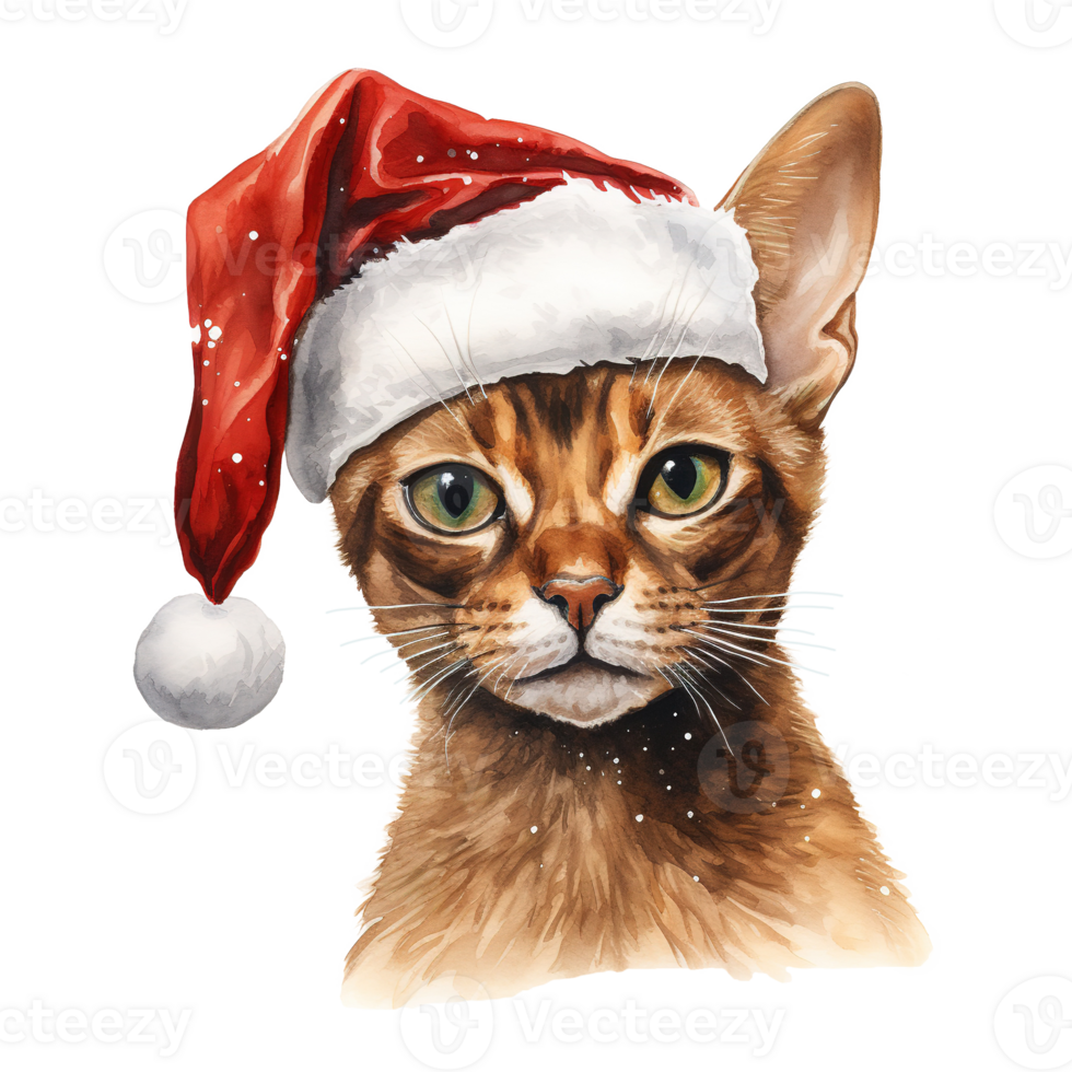 AI generated Abyssinian Cat Wearing a Santa Hat. AI generated image png