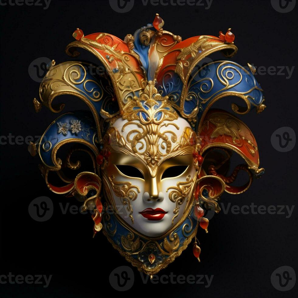 AI generated A venetian blue red carnaval mask Ai Artificial Intelligence technology concept photo