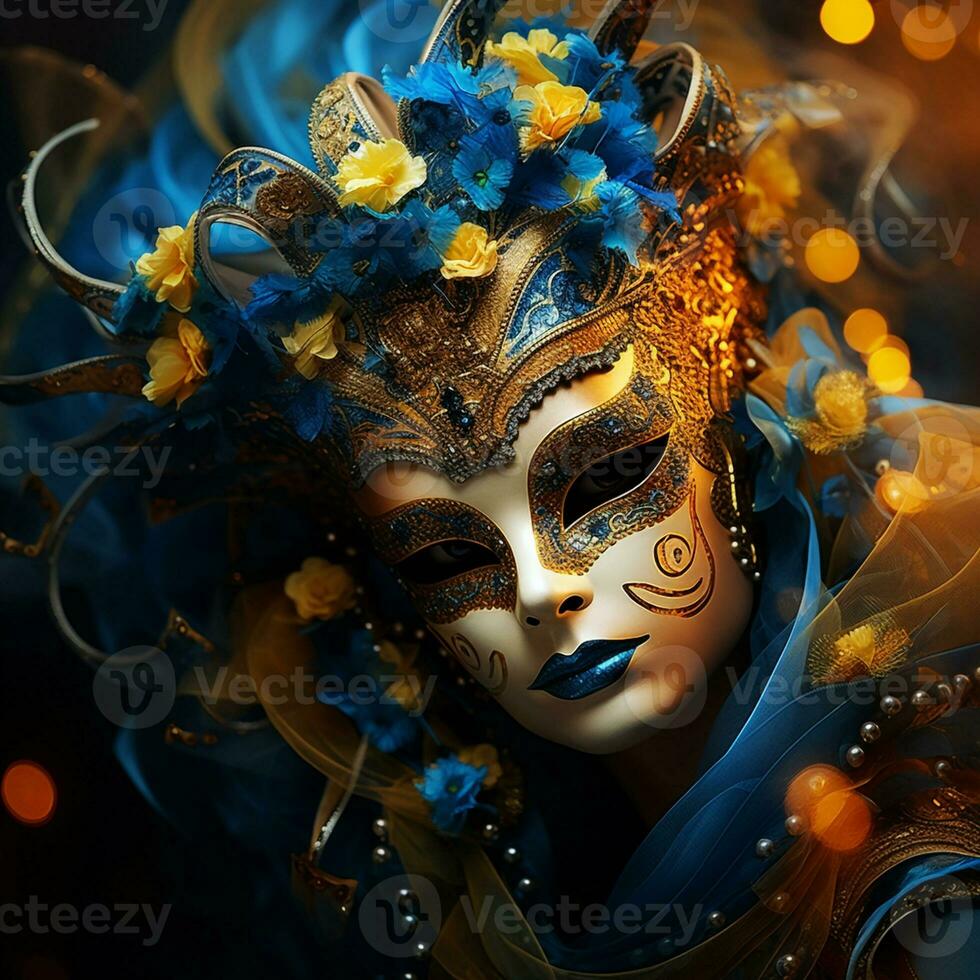 AI generated The venetian blue golden mask Ai Artificial Intelligence technology concept photo