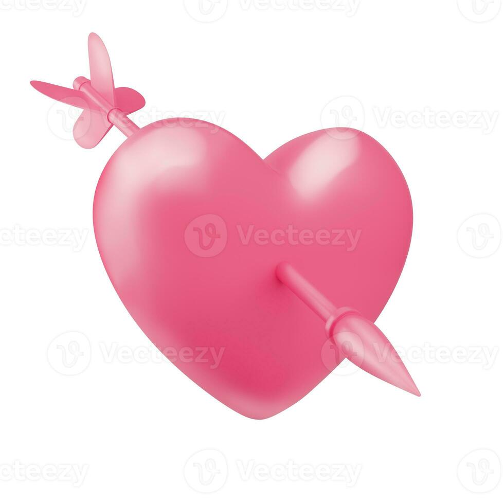 Pink heart pierced by cupid arrow isolated on white background photo