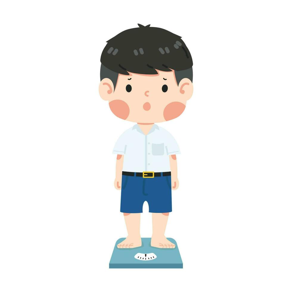 kid student boy use weight scale vector