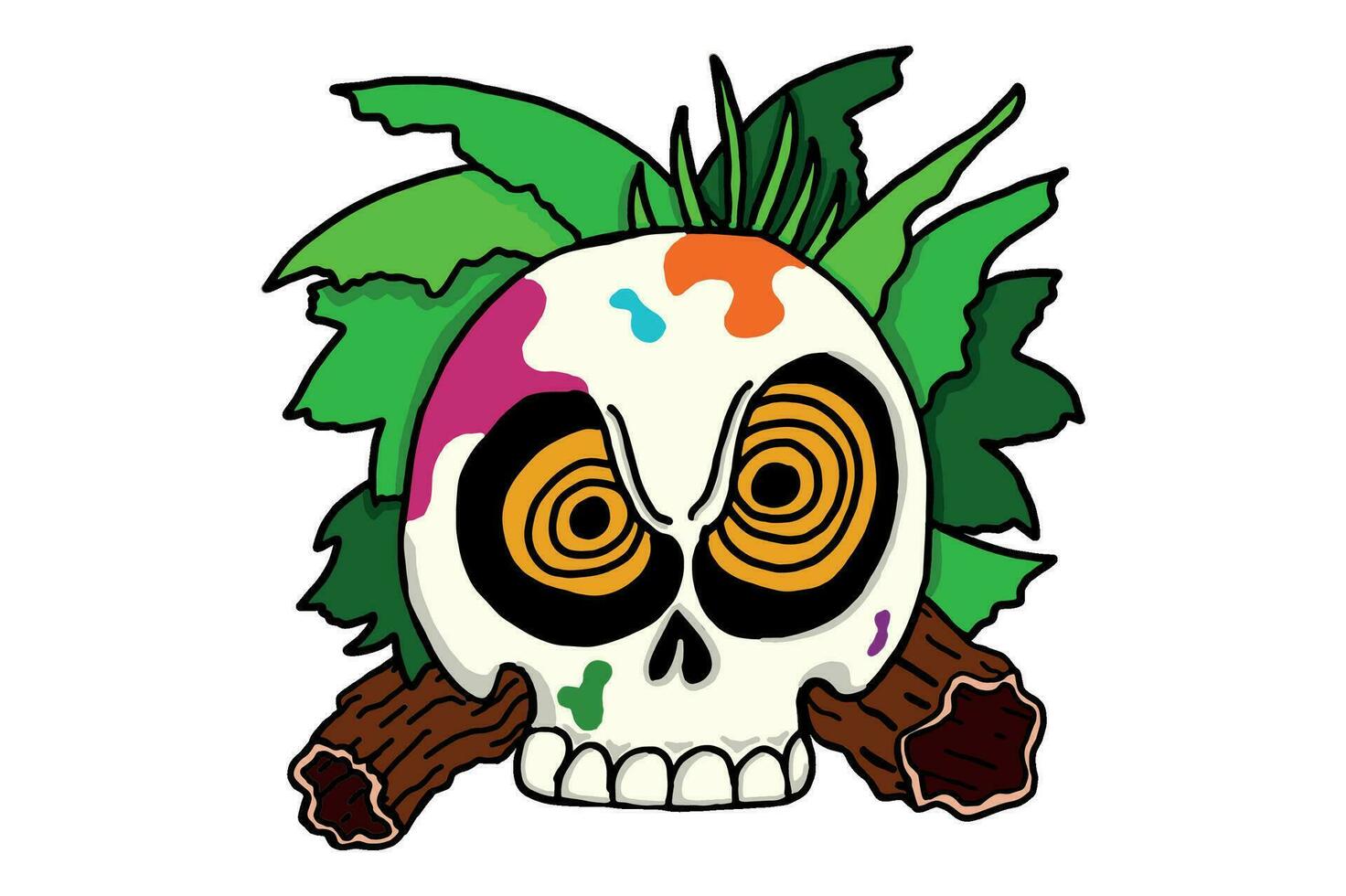 Human Skull With Nature Flora Theme Vector