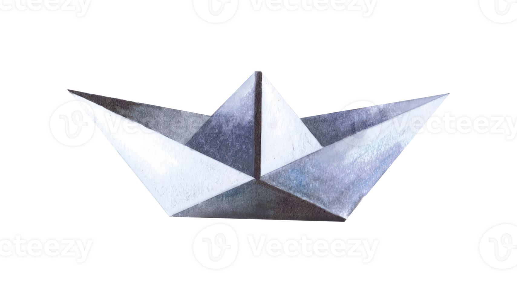 Handcrafted origami paper boat with a grey and white design, showcasing geometric folds and a clean, minimalist aesthetic, isolated png