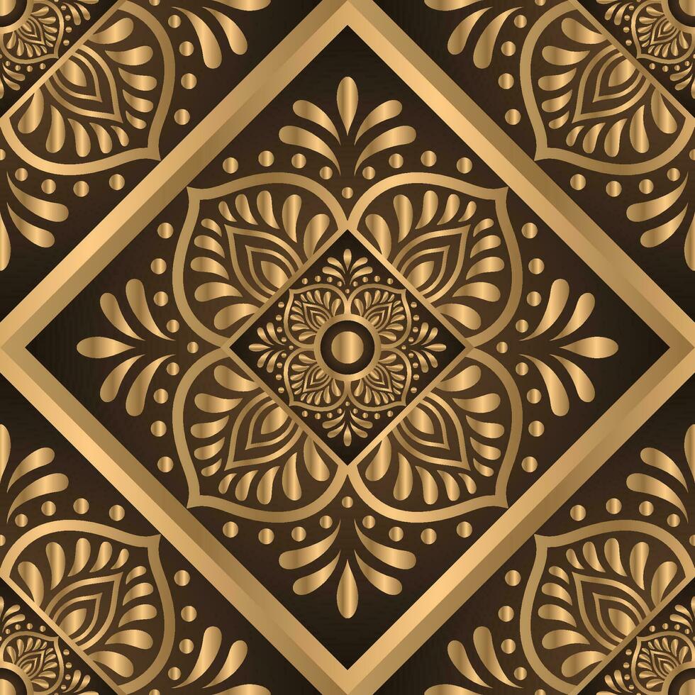 Gold floral mandala pattern and seamless vector