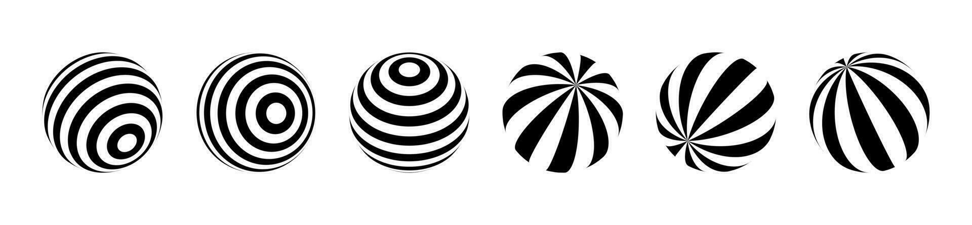 Optical illusion of the globe pack. 3D wave stripe spheres. Isolated vector illustration on white background.