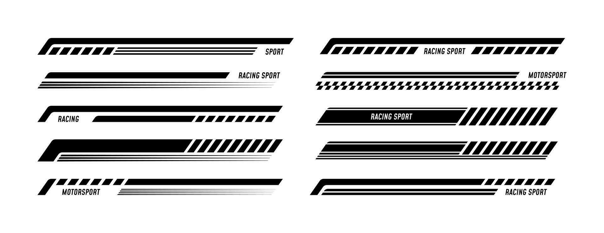 Racing stripes for car tuning pack. Stickers for covering car bodies. Isolated vector illustration on white background.