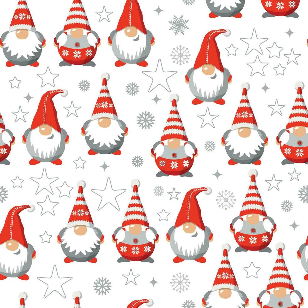 vector sin costura modelo Navidad gnomos aislado en blanco. dibujos animados caracteres. Navidad diseño para Días festivos decoración, saludo.