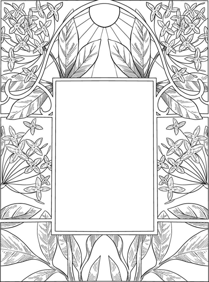 Asoka flower frame and border botanical illuastration vector