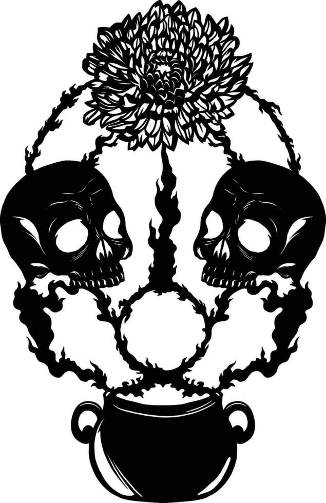 skull fire circle in samhain magic ritual vector