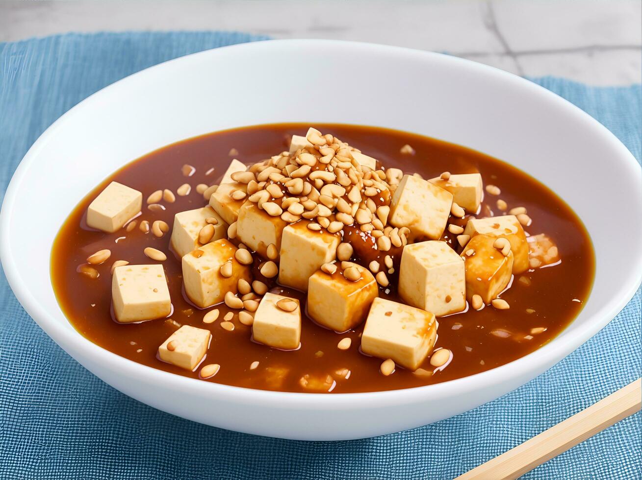 AI generated A traditional dish of tofu sprinkled with peanuts, Ai generated photo