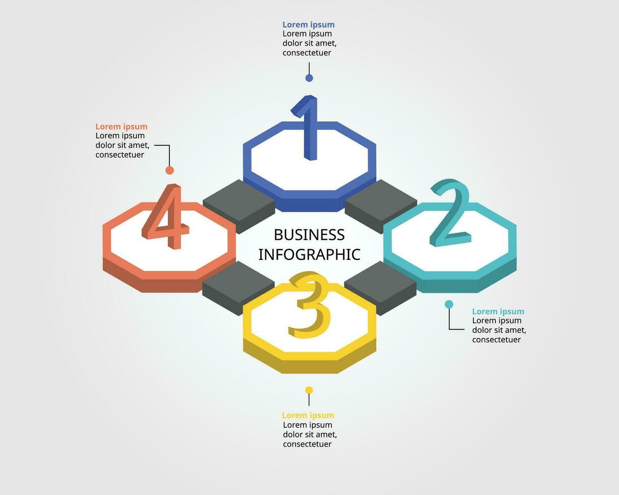 Octagon step timeline template for infographic for presentation for 4 element with number vector