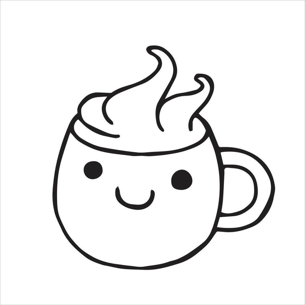 linda taza con café, vector dibujo en garabatear estilo, kawaii