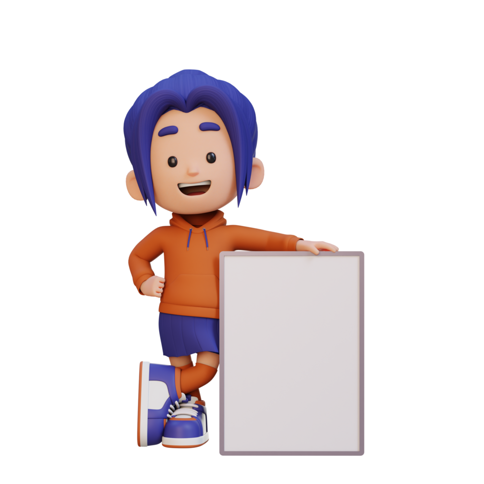3D girl character holding a blank placard png