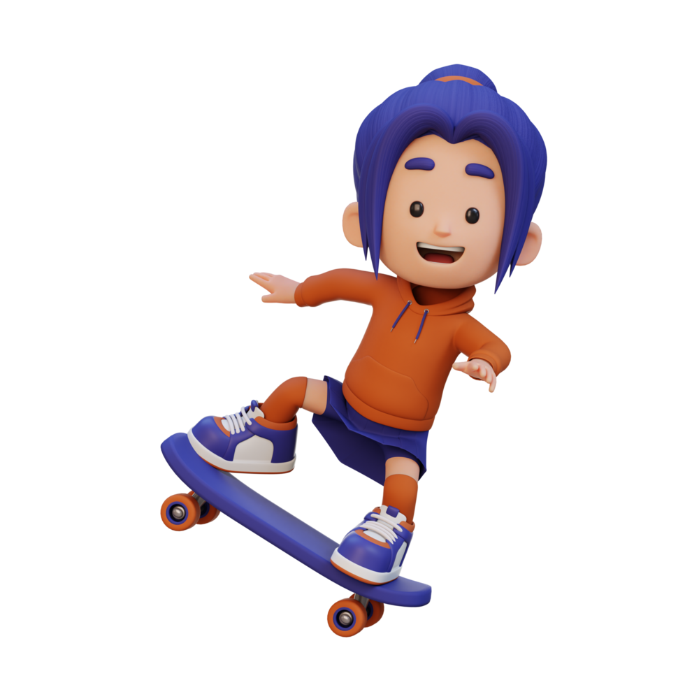 3d flicka karaktär rida skateboard png