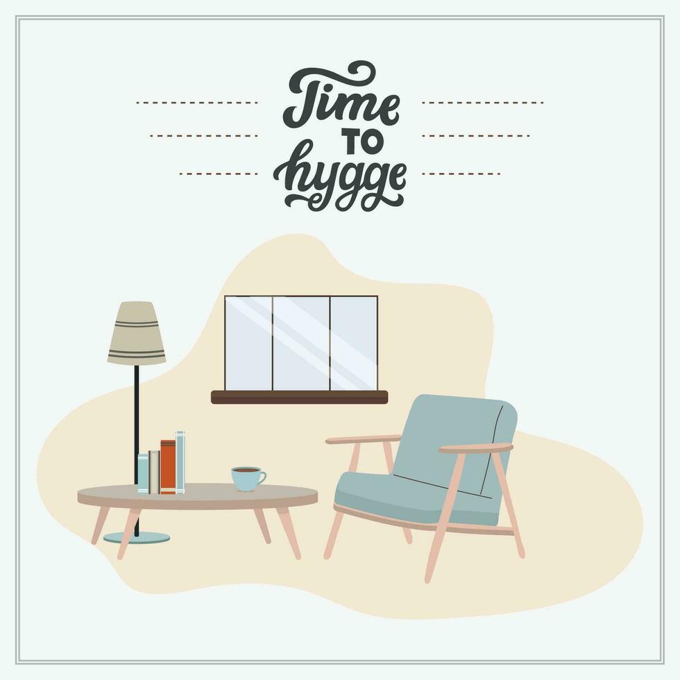 Hygge time living room scenario Vector illustration