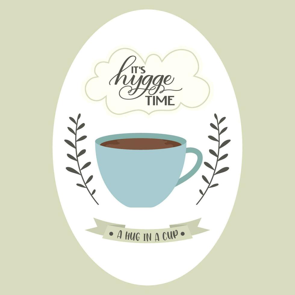 Isolated coffee cup with leaves Hygge time concept Vector illustration