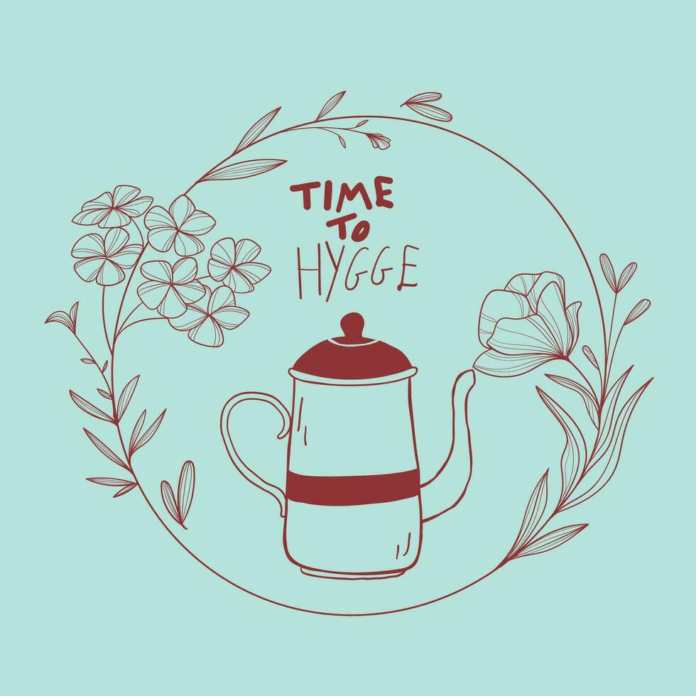 aislado té maceta con flores hora a higge concepto vector ilustración