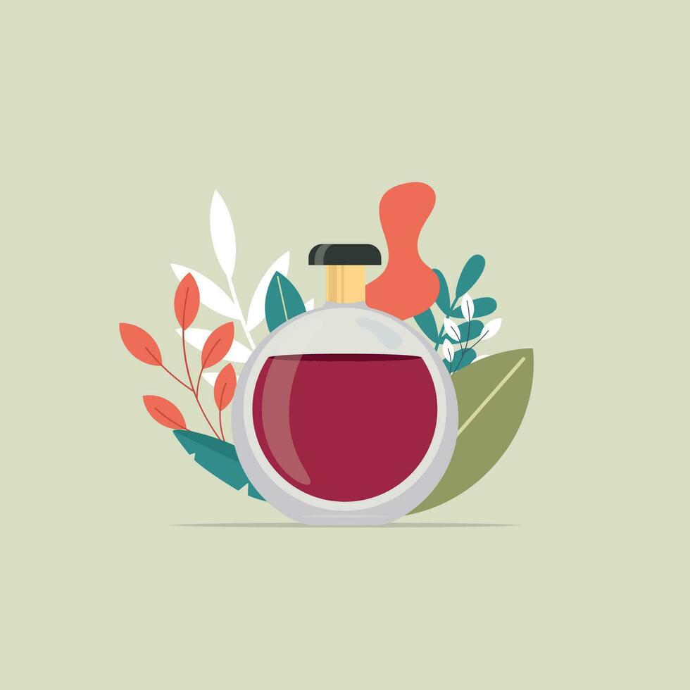 Isolated perfume bottle with natural leaves Vector illustration