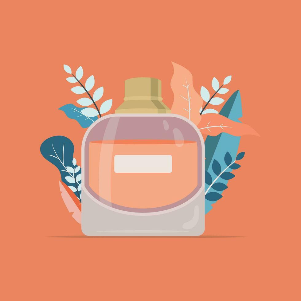 Isolated perfume bottle with natural leaves Vector illustration