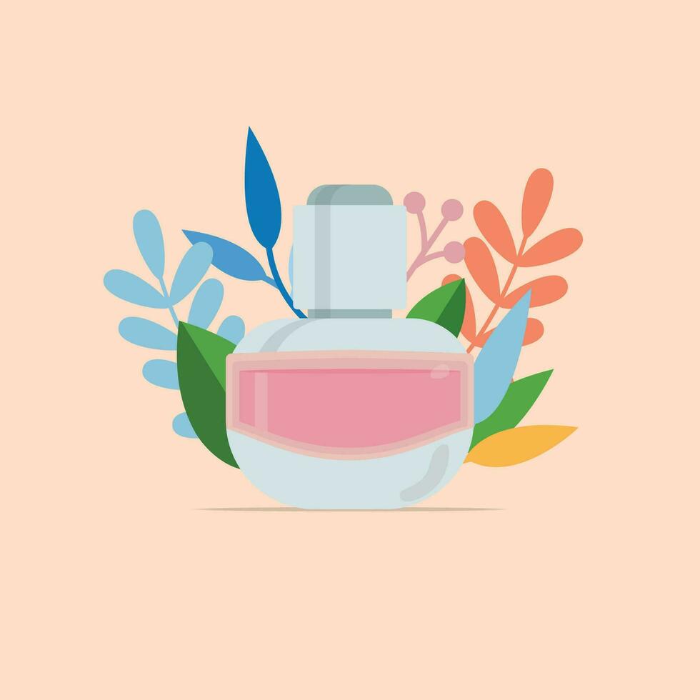 Isolated perfume bottle with natural leaves Vector illustration