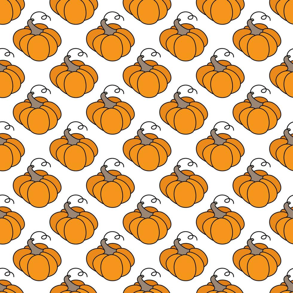 Vector seamless pattern with pumpkins isolated on white. Autumn and Halloween concept. Healthy, organic food