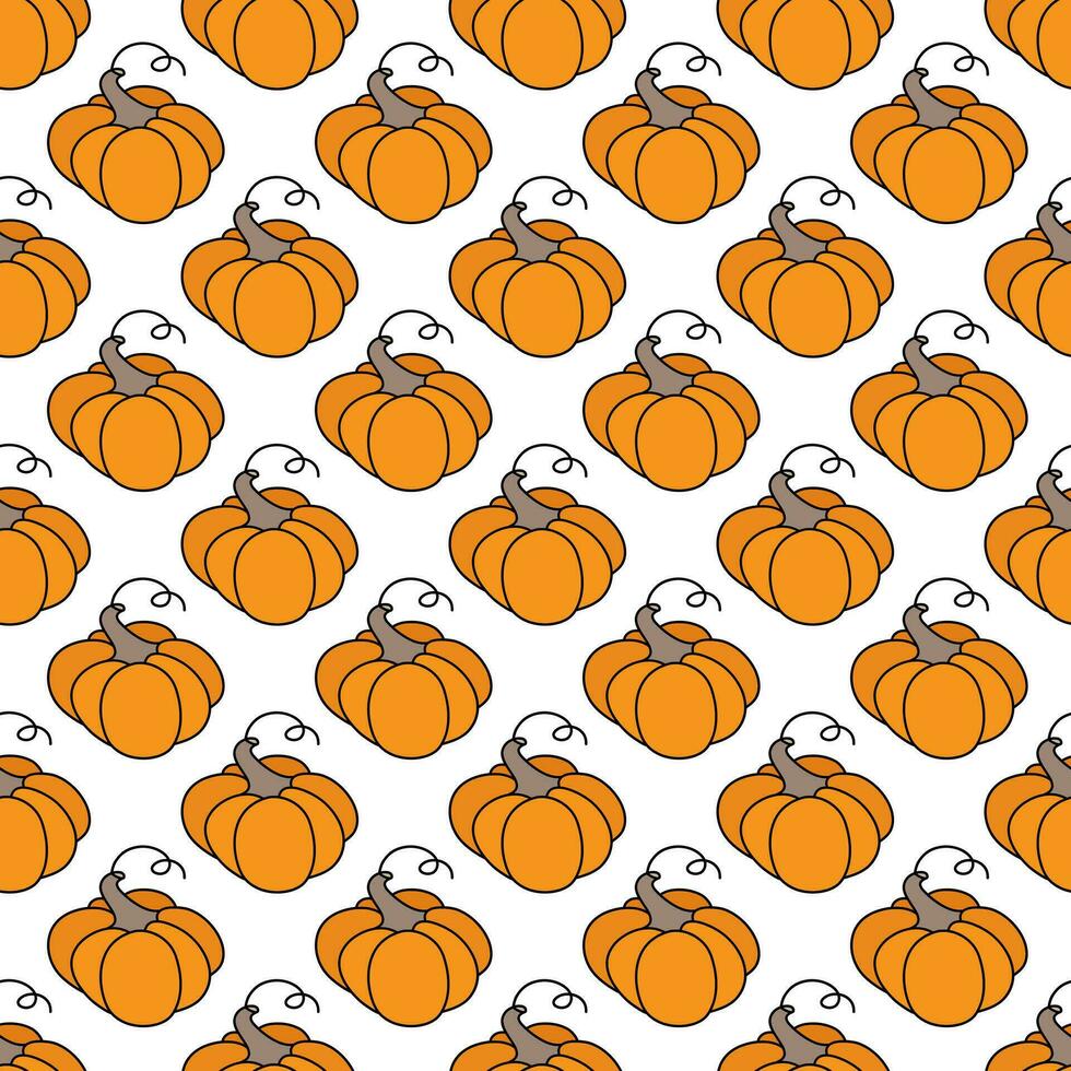 Vector seamless pattern with pumpkins isolated on white. Autumn and Halloween concept. Healthy, organic food