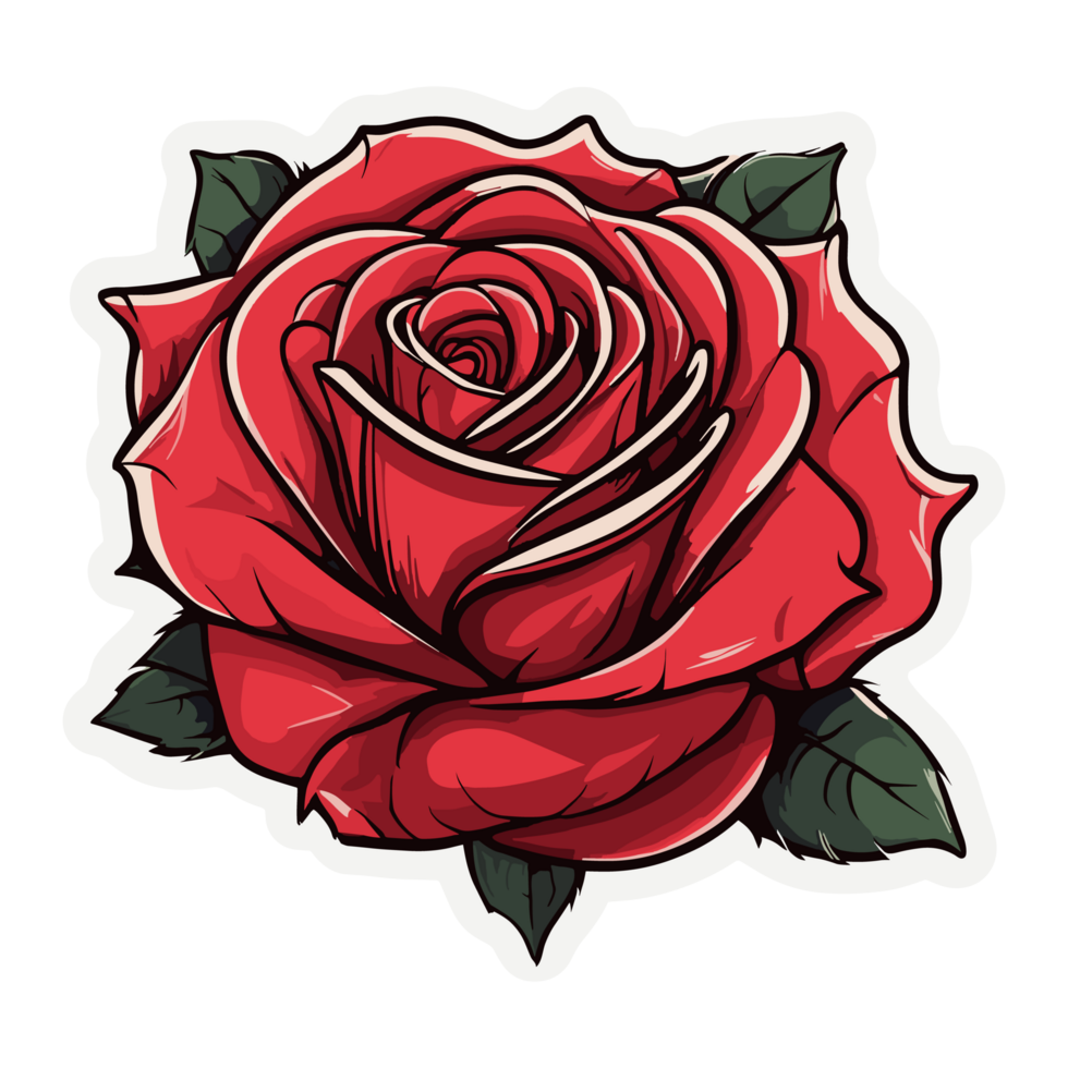 AI generated High quality red rose sticker 2d cute fantasy dreamy illustration png