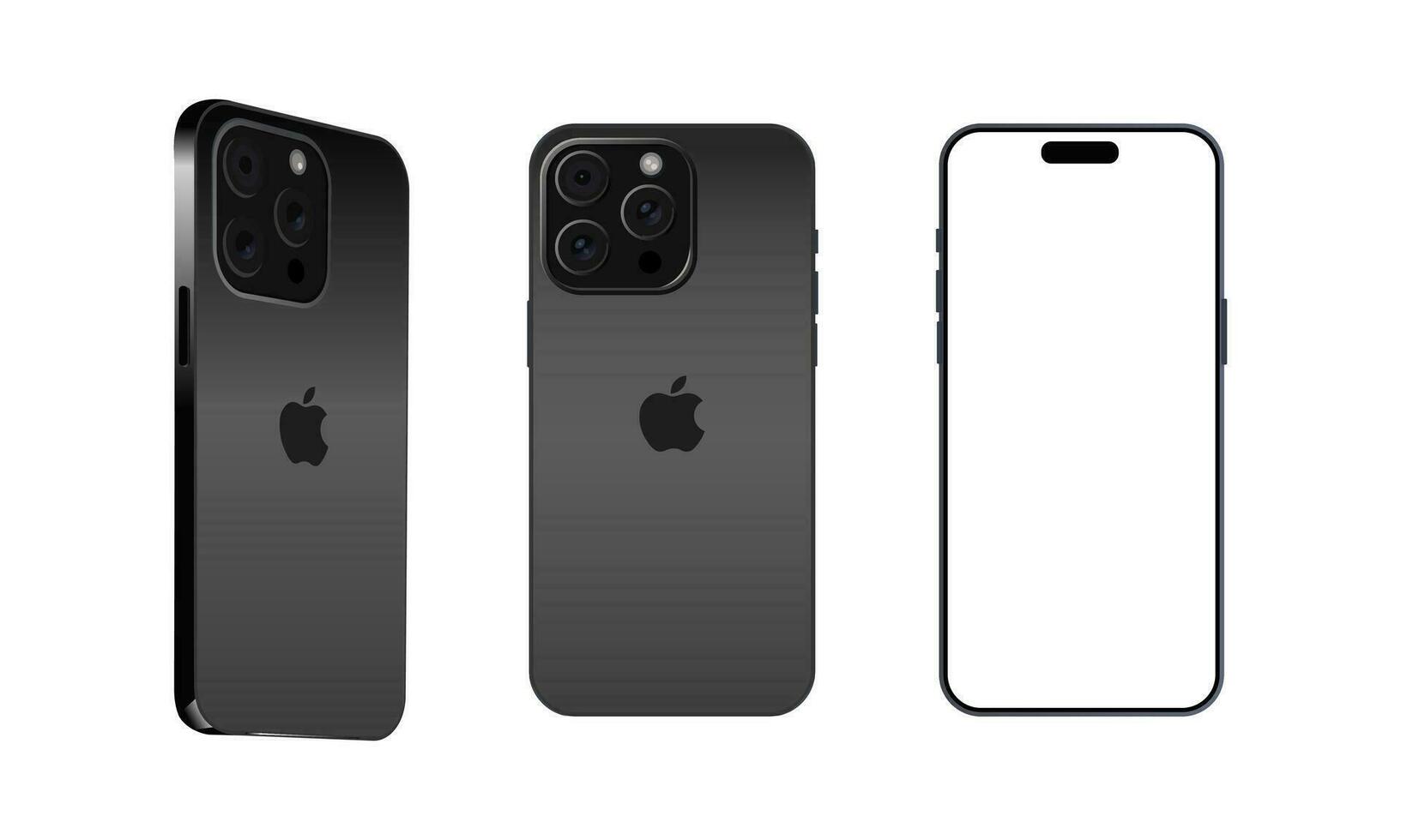 Iphone 15 Pro model different view. Black titanium color. Front view and back view. Vector mockup