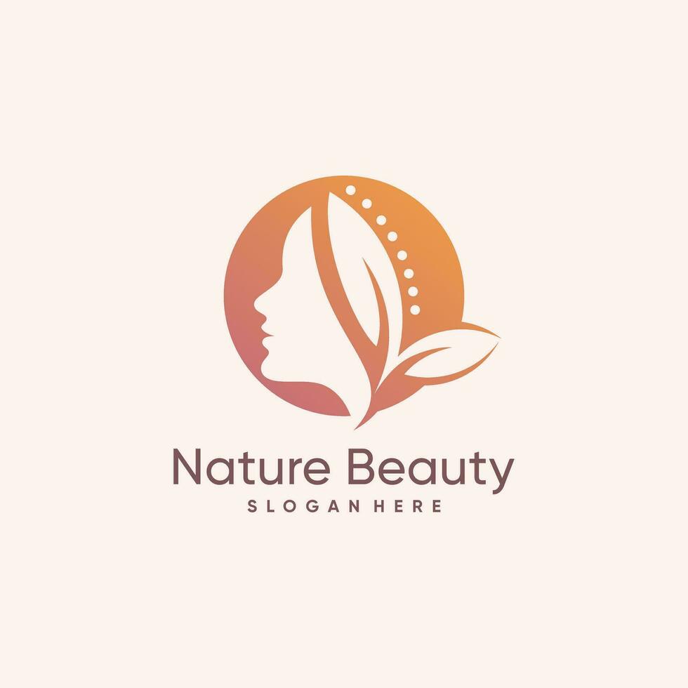 Nature beauty woman logo vector design illustration with creative element concept