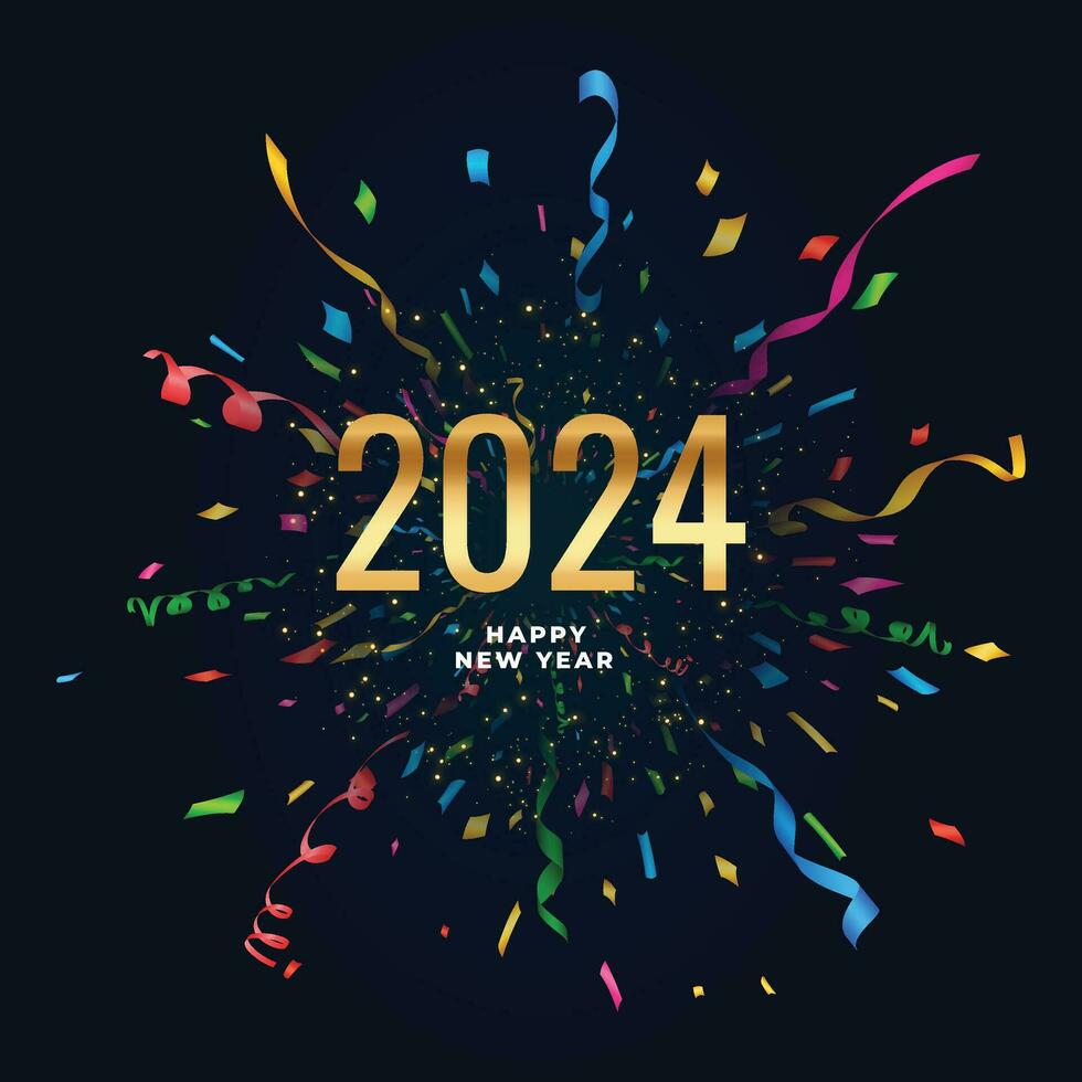 Happy new year 2024 square template with 3D hanging number. Greeting concept for 2024 new year celebration Confetti vector