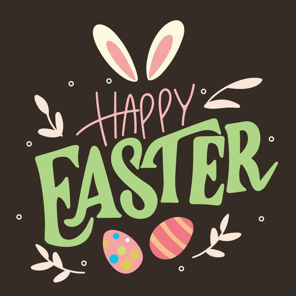 Happy Easter square banner. Handwriting text Happy Easter inscription. Hand drawn vector art.