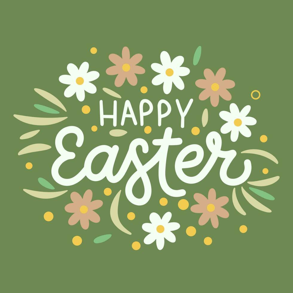 Happy Easter square banner. Handwriting text Happy Easter inscription. Hand drawn vector art.