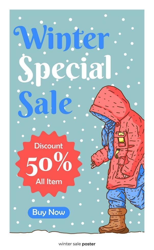 Winter sale poster hand drawn style vector illustration