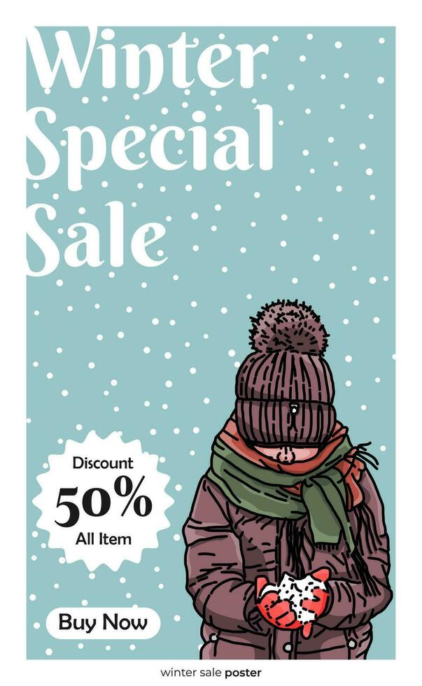 Winter sale poster hand drawn style vector illustration
