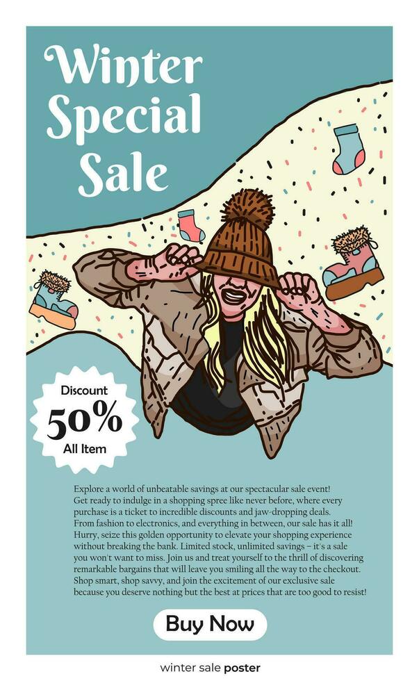 Winter sale poster hand drawn style vector illustration