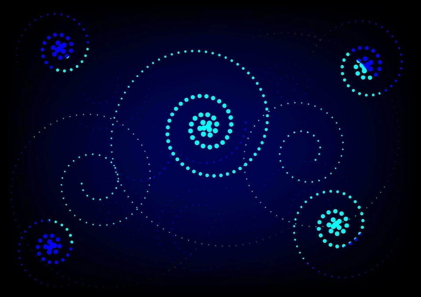 Spiral and dot circle modern on blue abstract background. Swirling from small glowing particles. vector