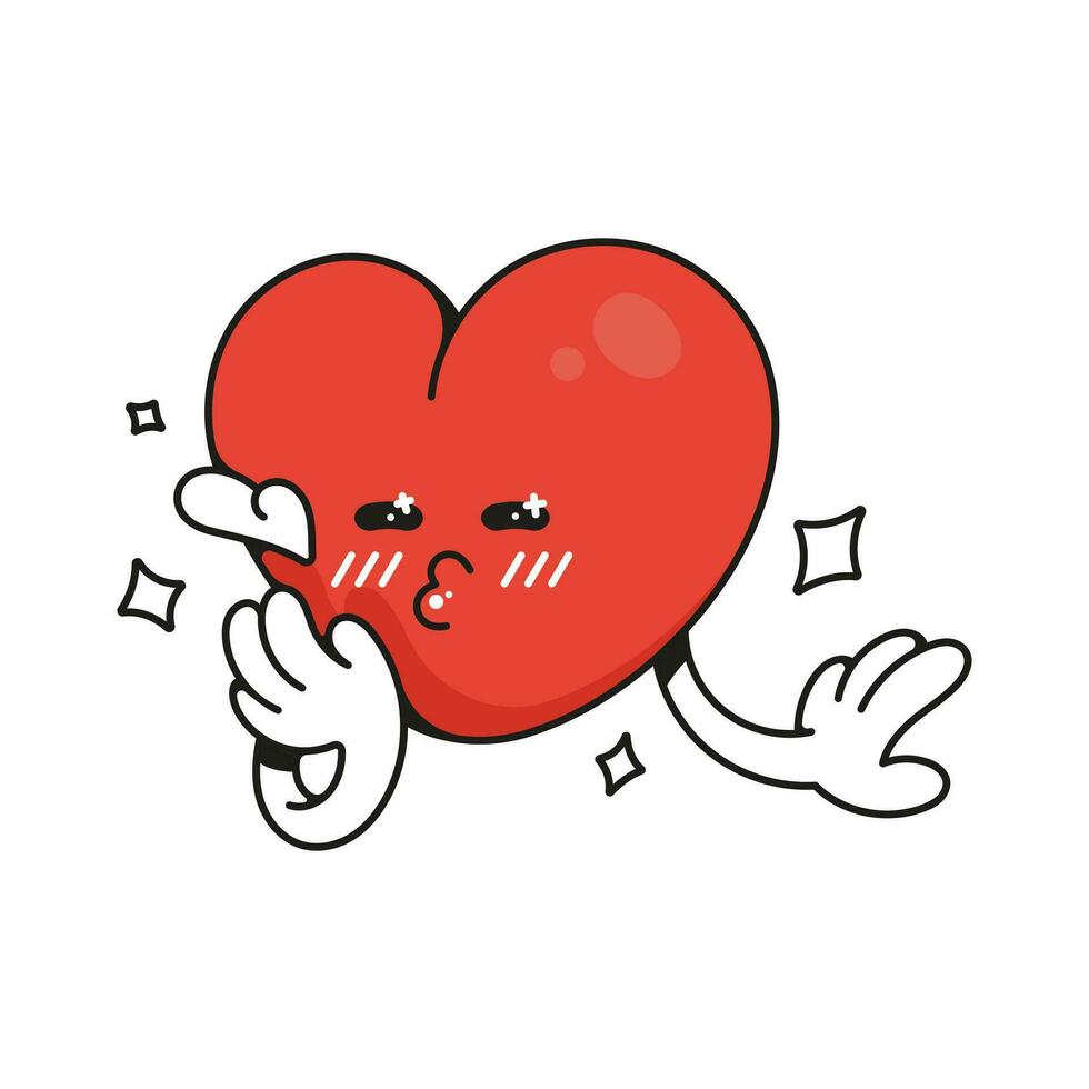 Red heart. Cute funny cartoon character. Set of stickers. Flat vector illustration for February 14th. Happy Valentine's Day concept. Romantic talisman.