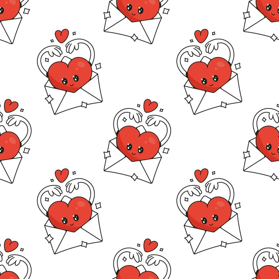 Red heart. Cute funny cartoon character. Seamless pattern. Vector background for February 14th. Happy Valentine's Day concept. Romantic talisman.