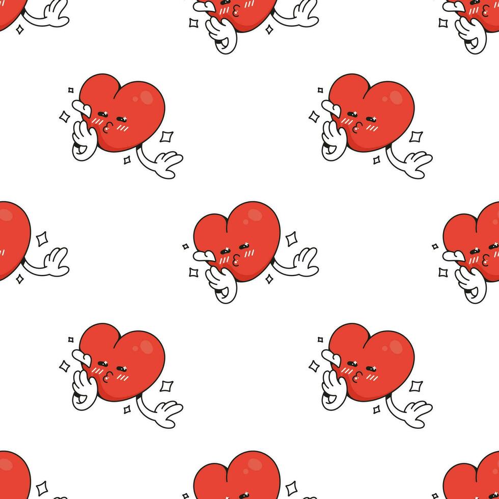 Red heart. Cute funny cartoon character. Seamless pattern. Vector background for February 14th. Happy Valentine's Day concept. Romantic talisman.