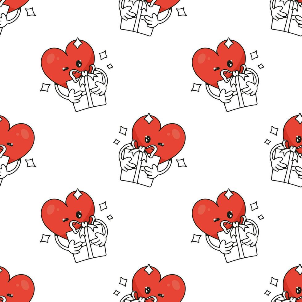 Red heart. Cute funny cartoon character. Seamless pattern. Vector background for February 14th. Happy Valentine's Day concept. Romantic talisman.