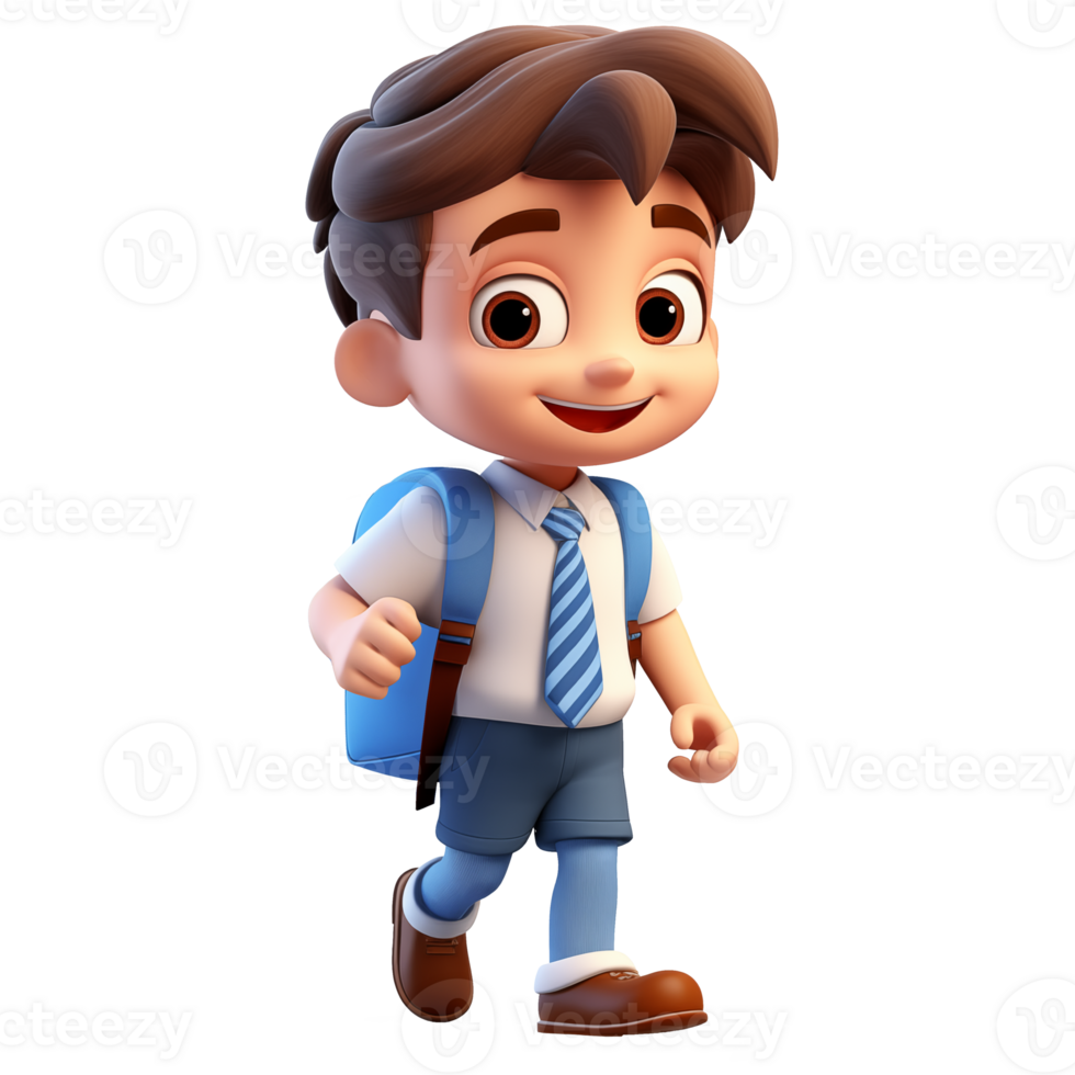 AI generated Boys go to school happily, cute 3d design. Suitable educational and design elements png