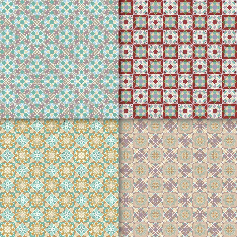 Four geometric seamless patterns. Can be used on textiles, wallpapers, surfaces, venue designs and as a background for cards and invitations vector