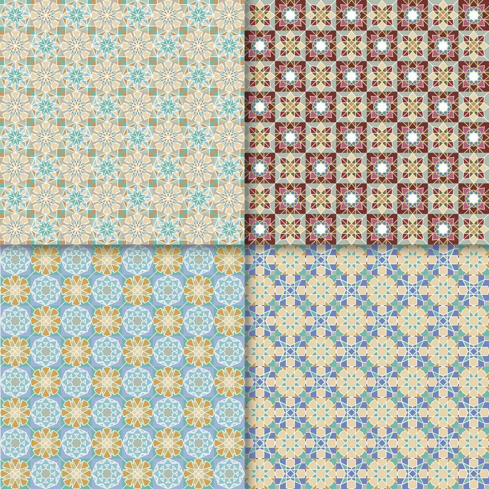 Four geometric seamless patterns. Can be used on textiles, wallpapers, surfaces, venue designs and as a background for cards and invitations vector