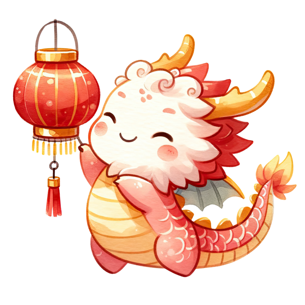 AI generated Watercolor Chinese Red Dragon celebrates Chinese New Year 2024 png