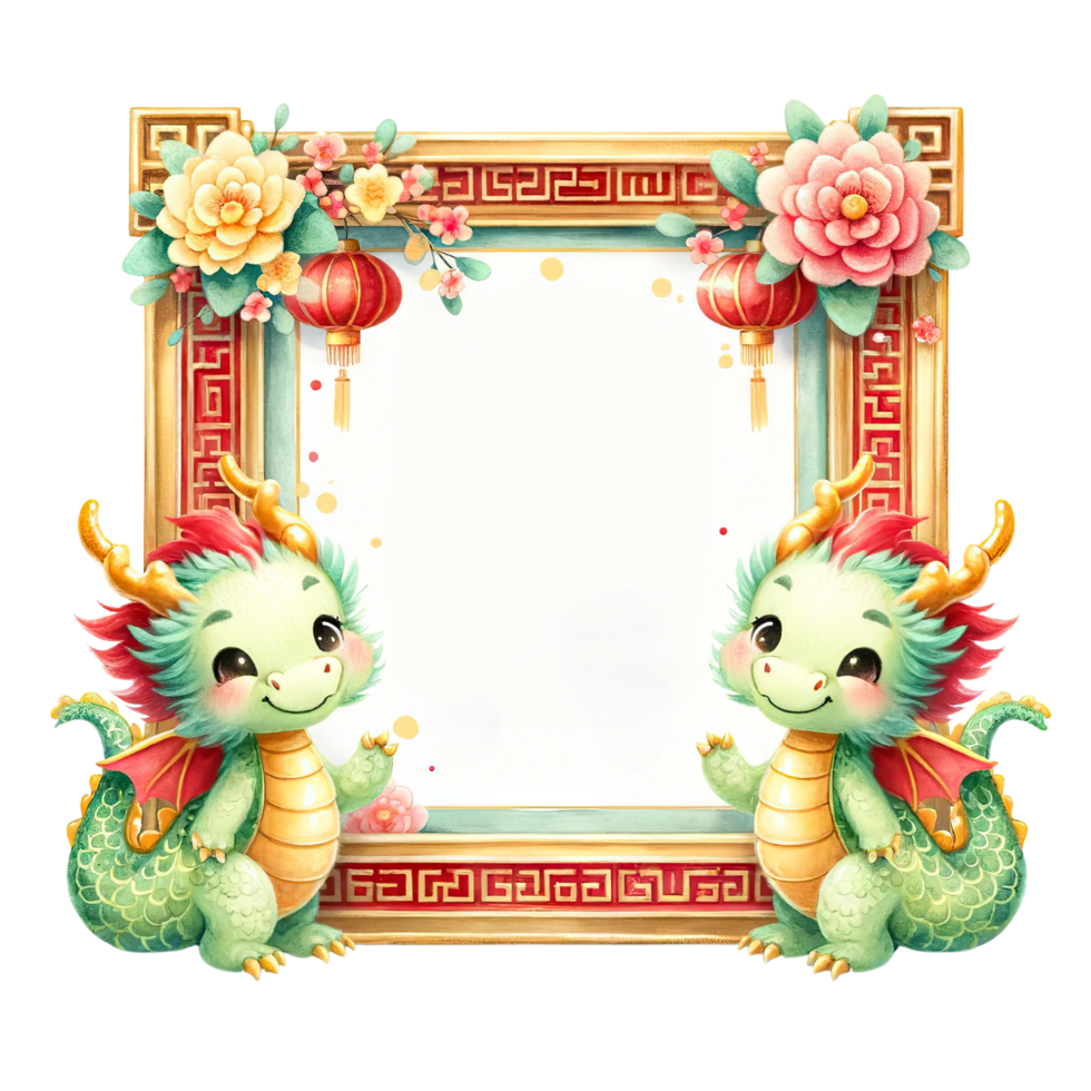 AI generated Chinese New Year dragon frame png