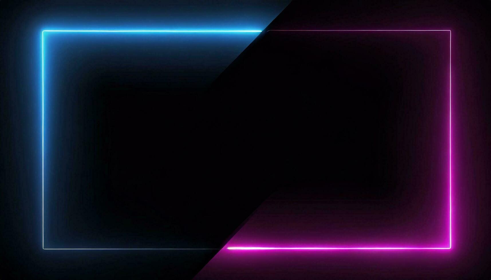 AI generated Square rectangle picture frame with two tone neon color motion graphic on isolated black background. Blue and pink light moveing for overlay element. 3D illustration rendering. photo
