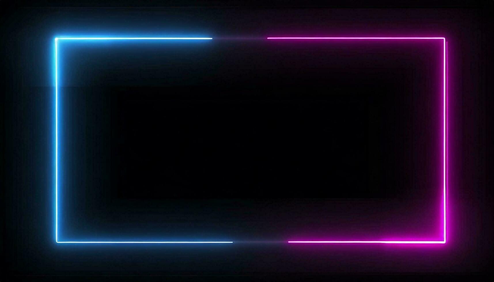 AI generated Square rectangle picture frame with two tone neon color motion graphic on isolated black background. Blue and pink light moveing for overlay element. 3D illustration rendering. photo